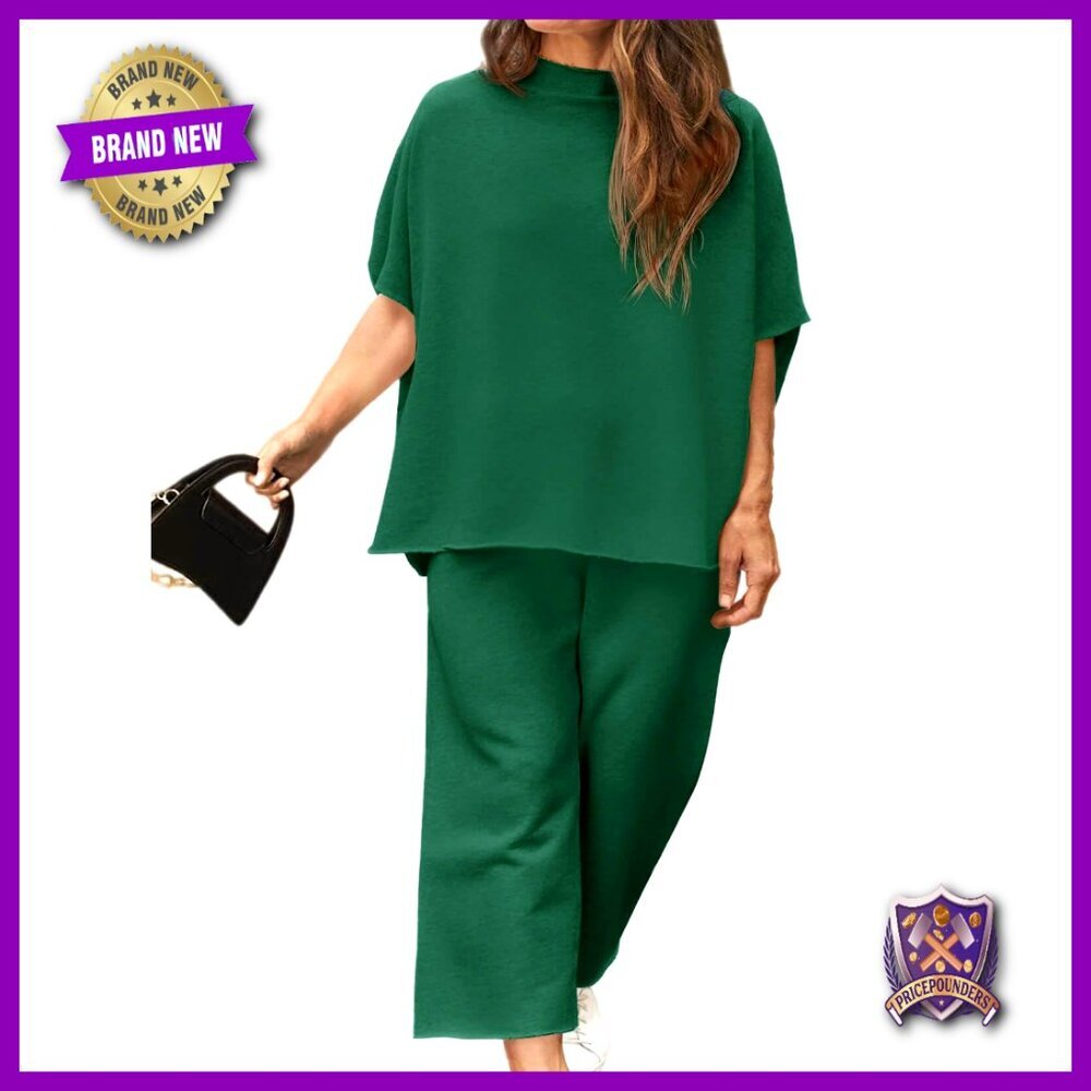Plus Size Lounge Set 2 Piece Outfit Batwing Sleeve Top Wide Leg Pants